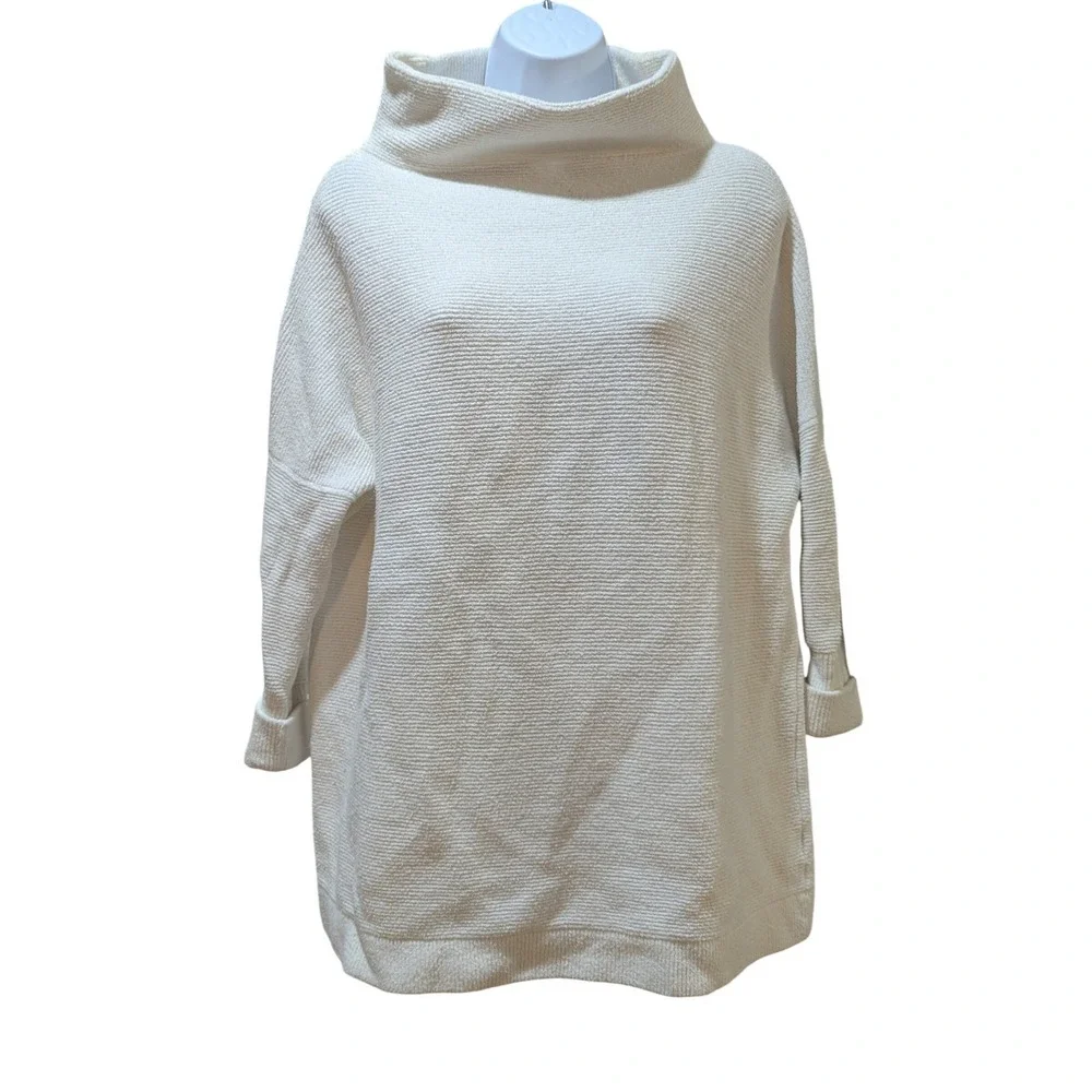 Free People Ottoman Slouchy Ivory Textured Cowl Neck Oversized Sweater Tunic XS